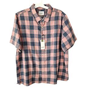 Mens 2XB Big & Tall Goodfellow & Co Pink & Blue Plaid Short Sleeve Cotton Shirt